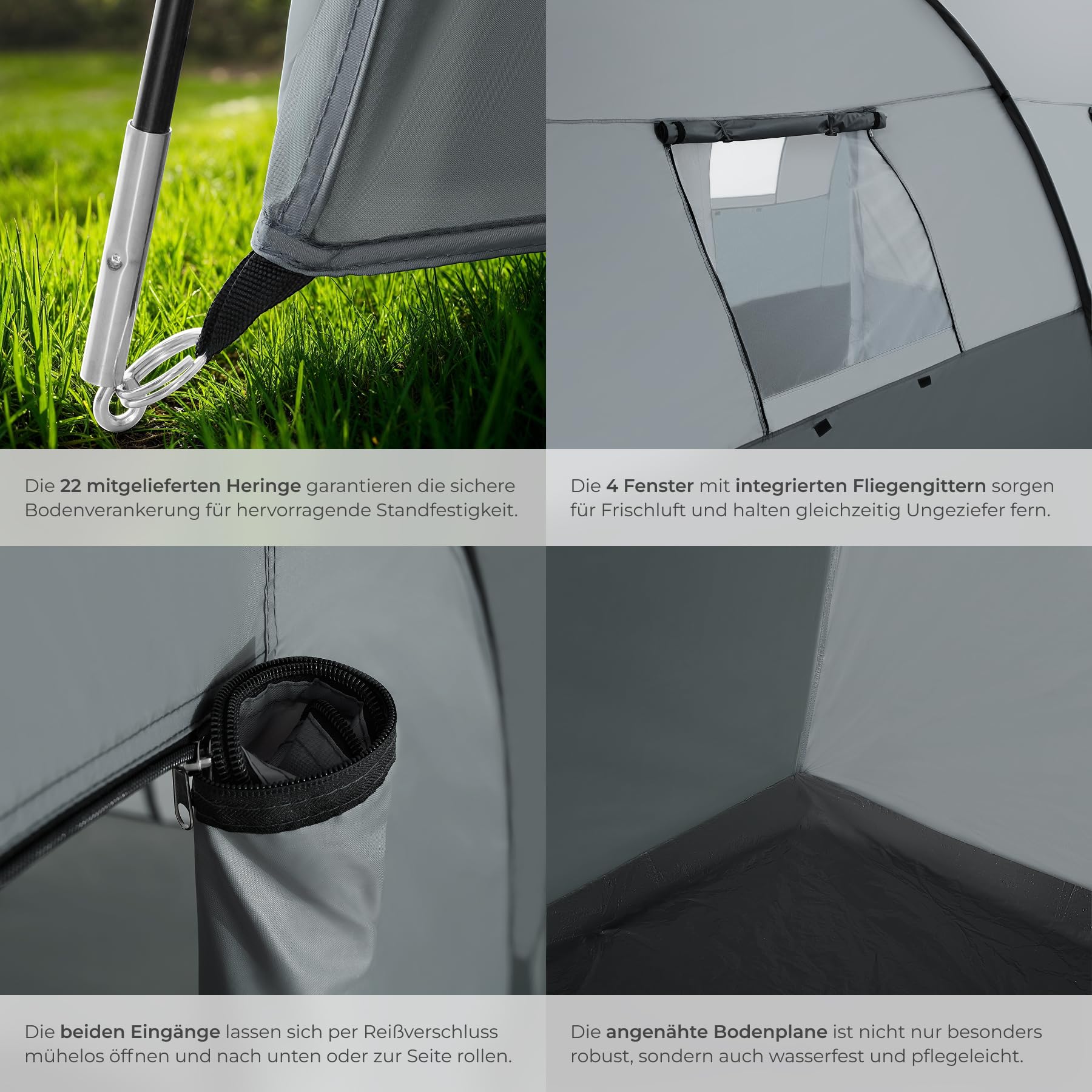 tectake® Tunnelzelt, 6 Personen, Familienzelt, Zelt groß mit Vorzelt und Bodenplane, UV-Schutz, Camping Zelt inkl. Tragetasche, 350 x 480 x 195 cm - dunkelgrau/hellgrau