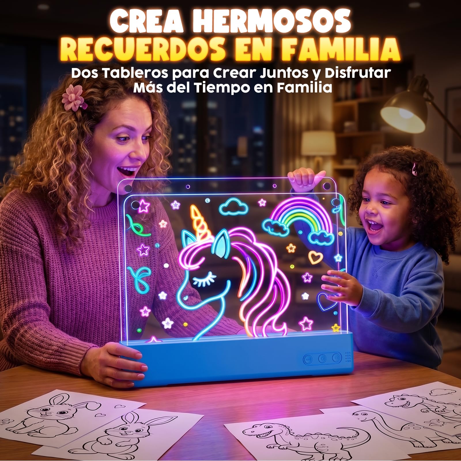 Pizarra LED Niños, Pizarra Luminosa de Doble Panel