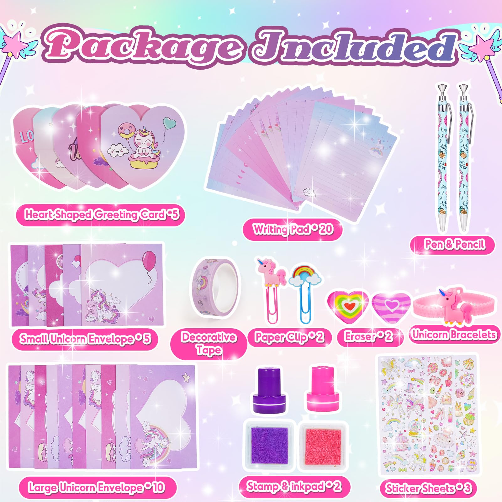 Geebiiny Cadeau Fille Licorne Papeterie Enfant Activités Manuelles Trousse Jouet Sticky Notes Set Scrapbooking 4-10 Ans