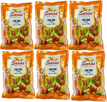 Saras Far Far Tube - 200g Pack of 6 | Crispy & Crunchy Fryums | Ready-to-Fry Indian Snack | A Crunchy Delight for Every Occasion