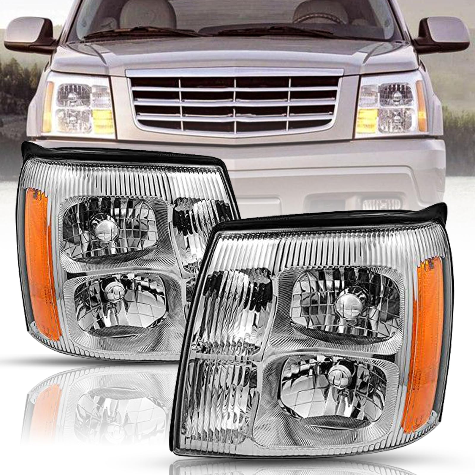 Replacement HID Headlights Headlamps For 2003 2004 2005 2006 Cadillac Escalade/ESV/EXT HID Projector Headlamp Chrome Housing