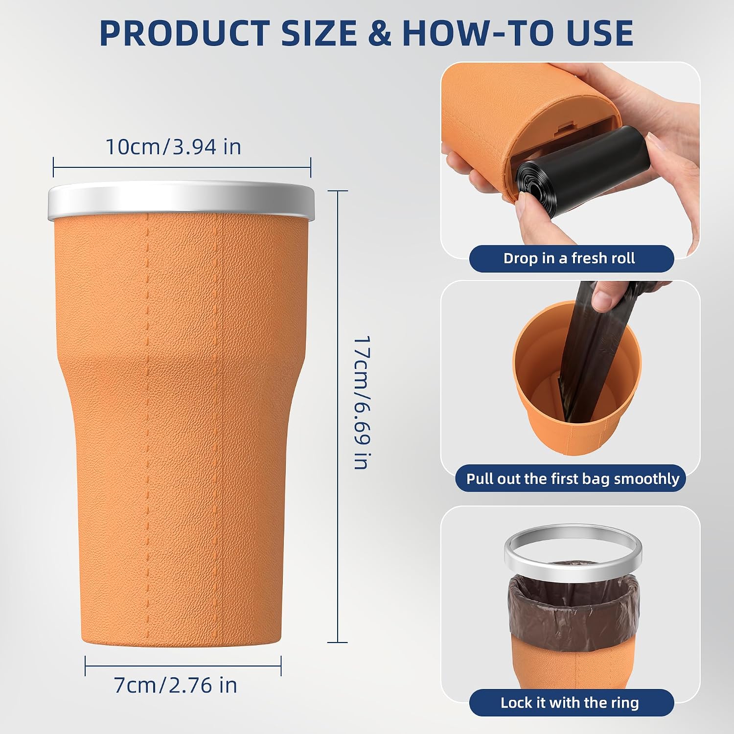 Car Trash Can Cup Holder Mini 2 Pack with 90 Trash Bags for Vehicle image 3