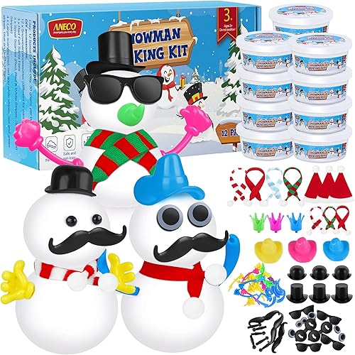 Aneco Paquete de 12 muñecos de nieve de Navidad para modelar arcilla, kit de manualidades de Navidad, kit de decoración de muñeco de nieve secado al