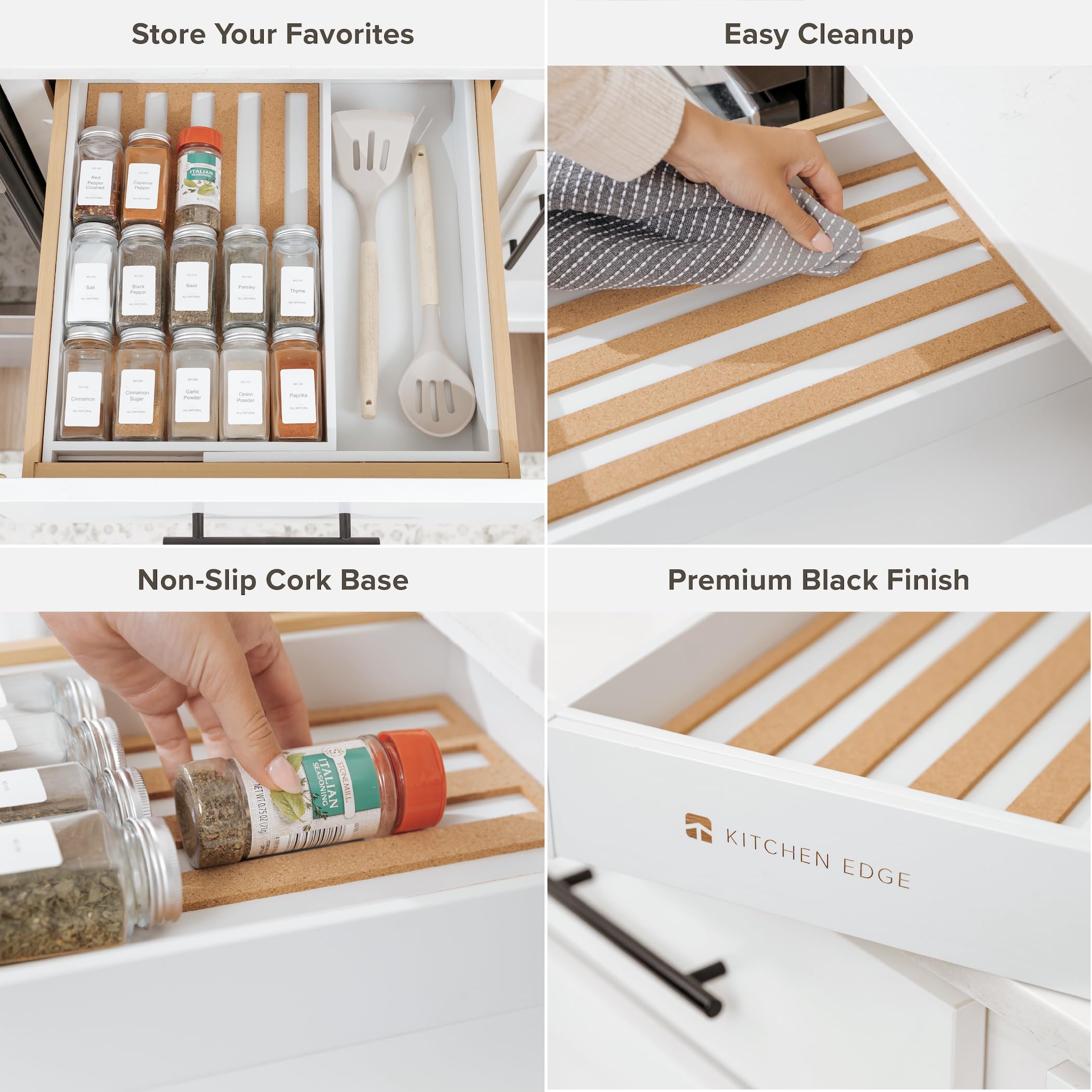 Gosmol Silicone Spice Drawer Organizer – Adjustable Non-Slip Mat For Spice Jars & Bottles, Pearl Color - View #9
