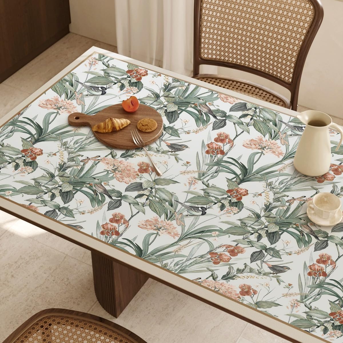 Jeweluck Floral Peel and Stick Wallpaper Vintage Floral Wallpaper 16.9” x 118.1” Bird Wall Paper Peel and Stick Birds Contact Paper Green Leaf Removable Self Adhesive Decorative for Bathroom Vinyl