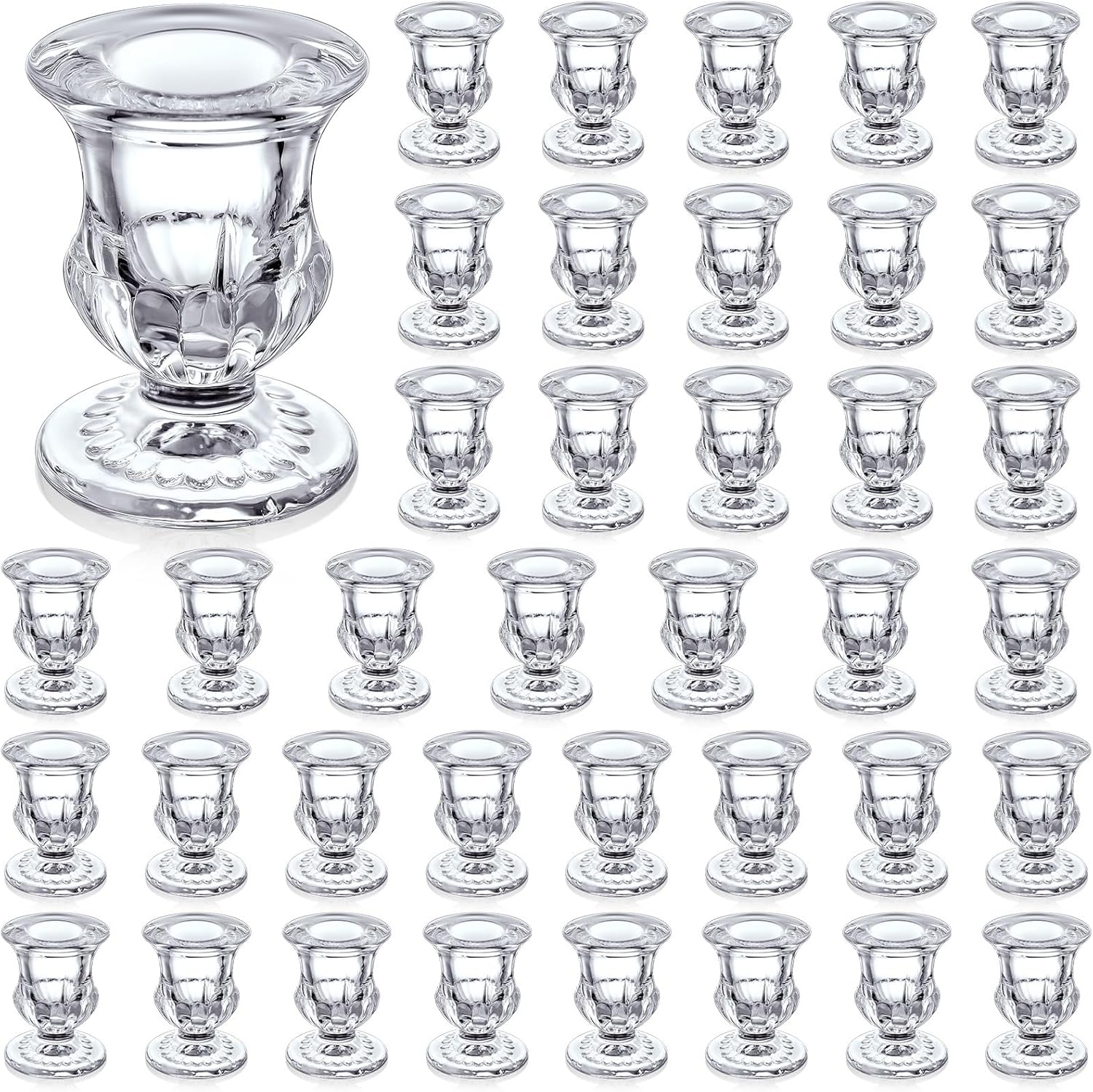 36 Pcs Clear Glass Candlestick Holders Taper Candle Holder Bulk 2.5 Inch Candle Stick Holder for Table Centerpiece Mantel Wedding Housewarming Gift Rustic Vintage Valentines Dinning Decoration (Clear)