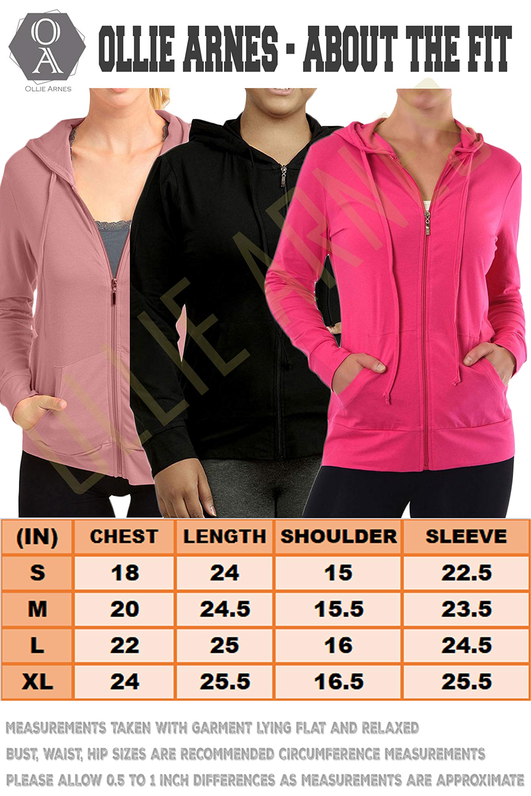 Ollie Arnes Womens Thermal Long Hoodie Zip Up Jacket Sweater