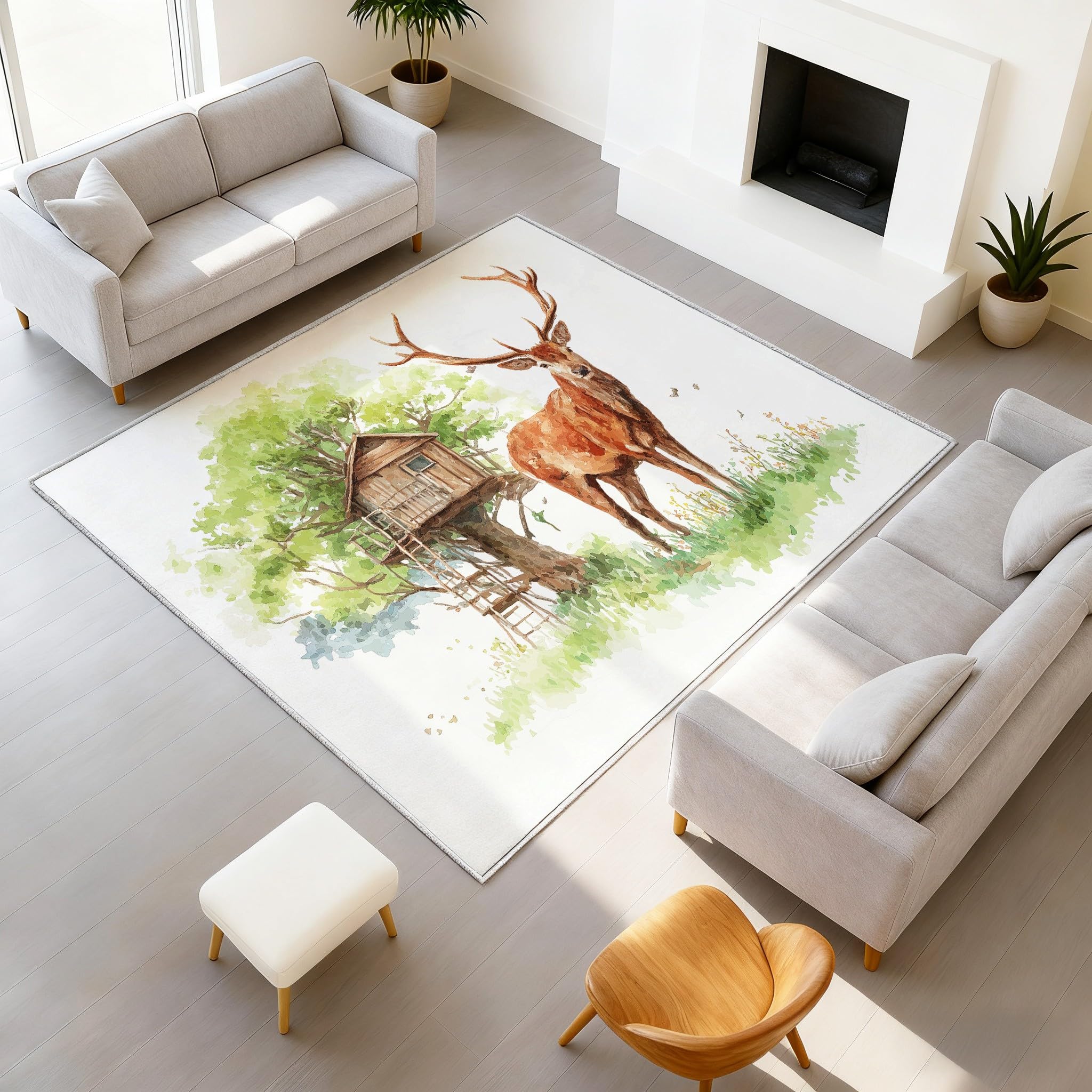 Tapis salon 50x80 cm en flanelle style aquarelle scandinave