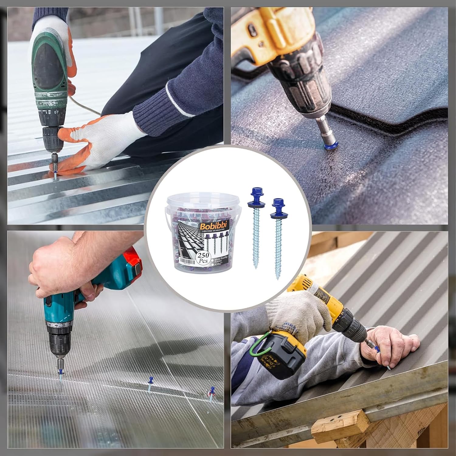 Metal Roofing Screws 10 x 2 inch, Blue Hex Head Sheet Metal Roof Screw with EPDM Washer for Corrugated Roofing (250Pcs)