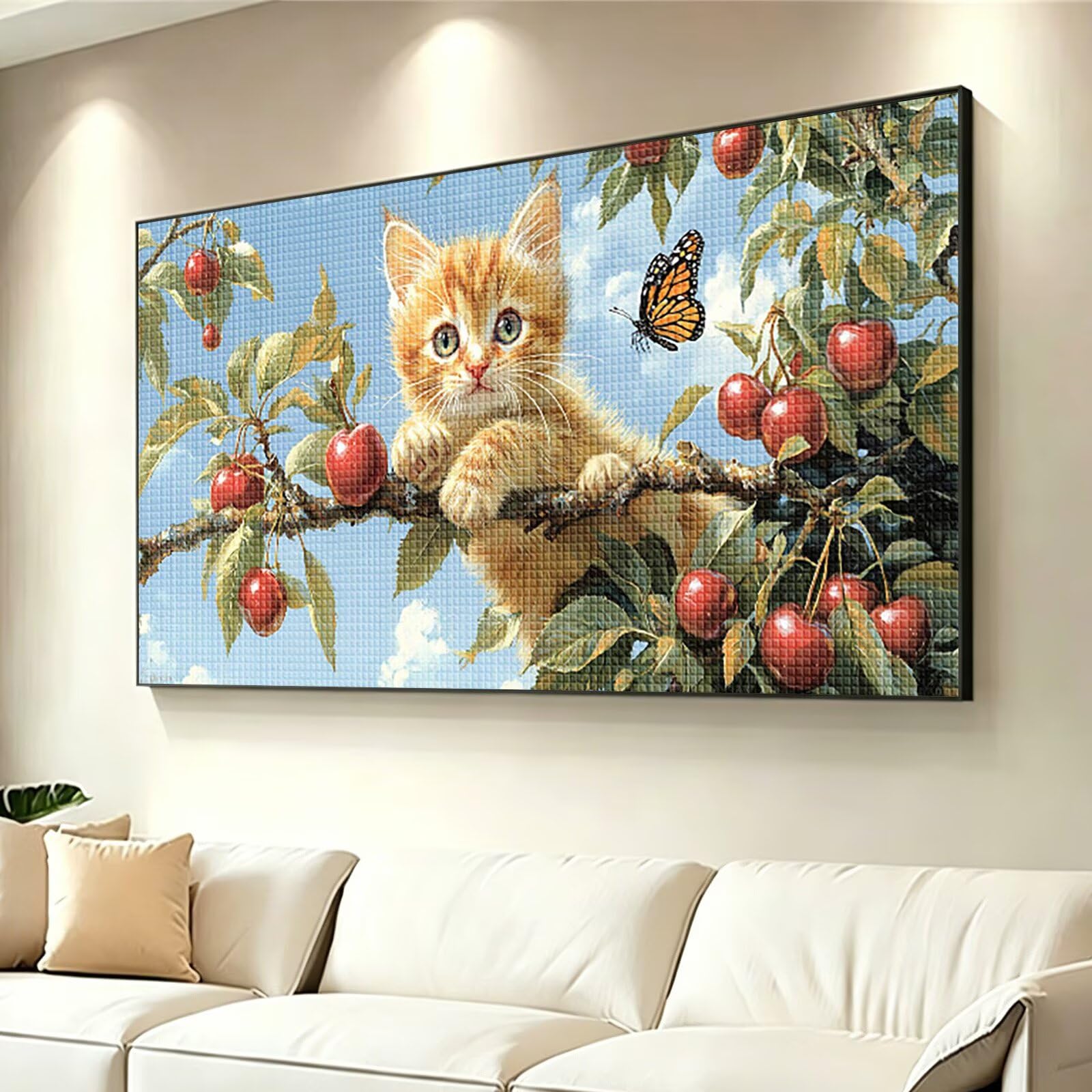 Diamond Painting Adultos Gato Pintura Diamante, Mariposa Diamond Painting 5D Completo, DIY Cuadrado Bordado Punto de Cruz Cuadros de Diamantes Kit para Decoracion Hogar, Regalo Mujer 200x100cm 0J-318