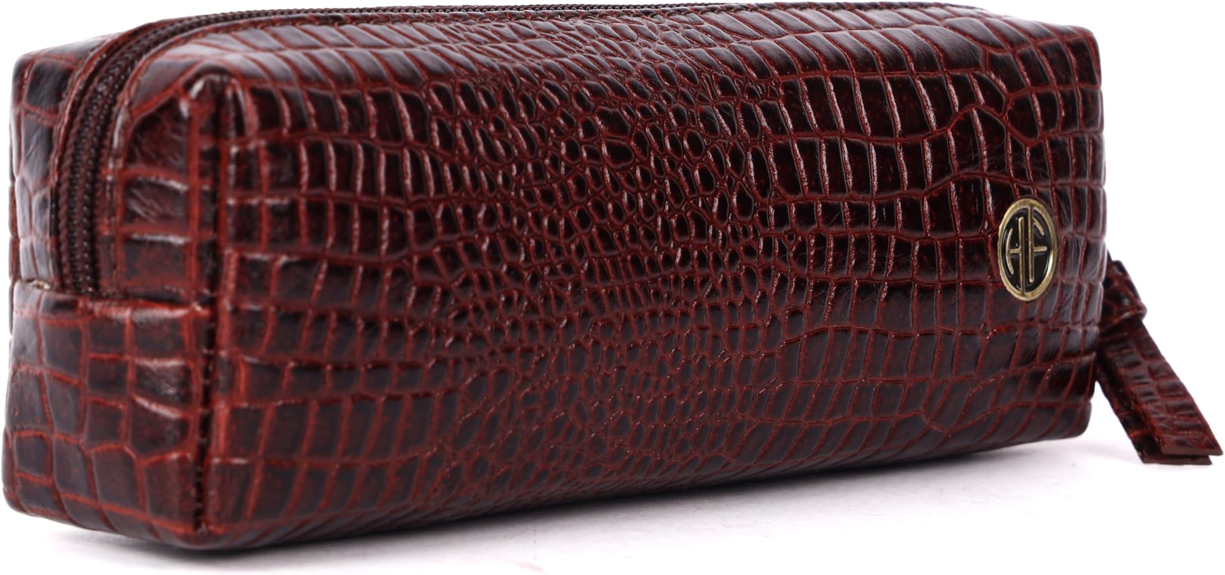 HAMMONDS FLYCATCHER Genuine Leather Utility Pouch - Multi-Use Pencil Case, Cosmetic, Stationery, Coin, Makeup Brush Organizer for Women & Men - School & Office - Croc Brown