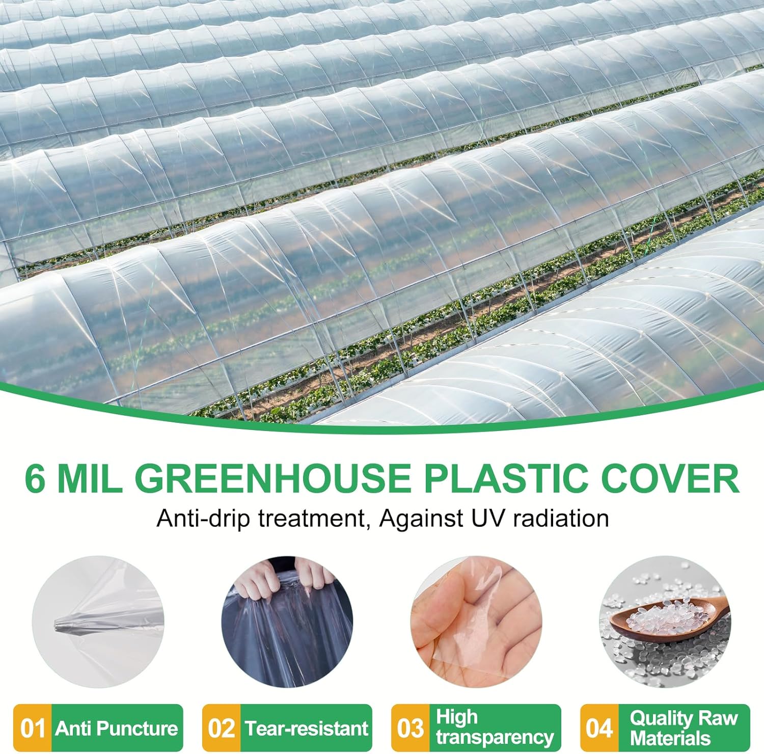 Greenhouse Film, 6 mil Thickness Covering Plastic, Greenhouse Polyethylene Film, UV Resistant Farm Clear Plastic Film Sheeting Cover, Plant Cover Sheeting (10ft x 26ft)