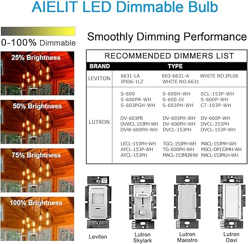 Miniatura 4 de Bombilla LED E26 regulable T45T14, 6 W (equivalente a 60 W), blanco suave 3000 K, bombillas LED vintage de filamento para lámpara de araña de baño,