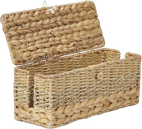 Caja organizadora de cables hecha a mano de mimbre de ratán, caja de gestión de cables, adaptador de tiras de corriente, enrutador, cubierta oculta