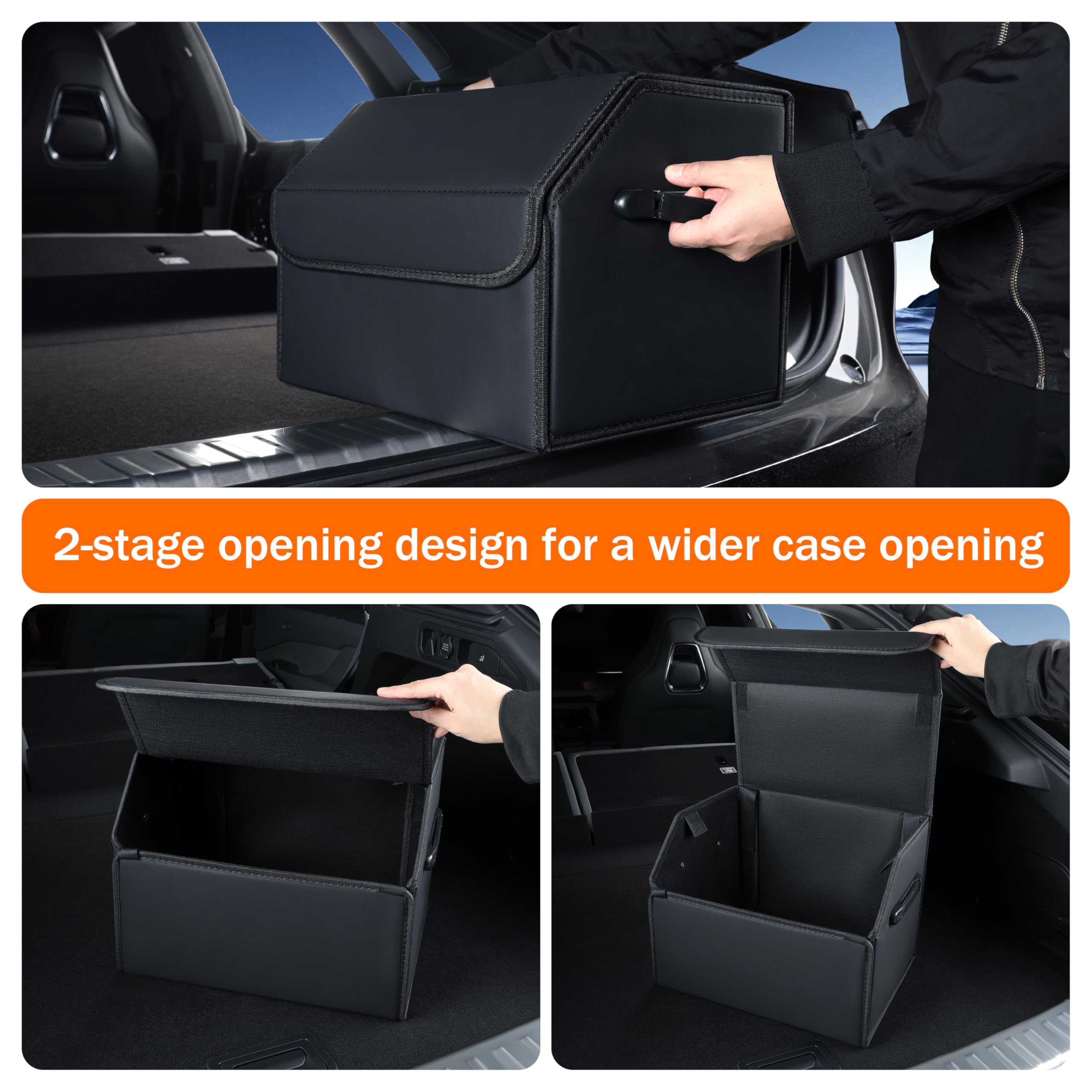 Organizador de cajuela, organizadores de coche y almacenamiento, caja de almacenamiento de cuero negro con tapa, tablero de fibra, plegable, 2 K pulgadas ³ (tamaño A)