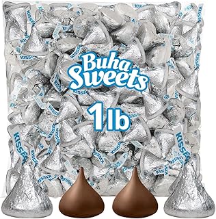 Bulk Milk Chocolate Kisses 1 Pound Approx. 100 Pieces - Individually Wrapped Silver Foil Milk Chocolate Candy for Party Favors, Candy Buffets & Gifts