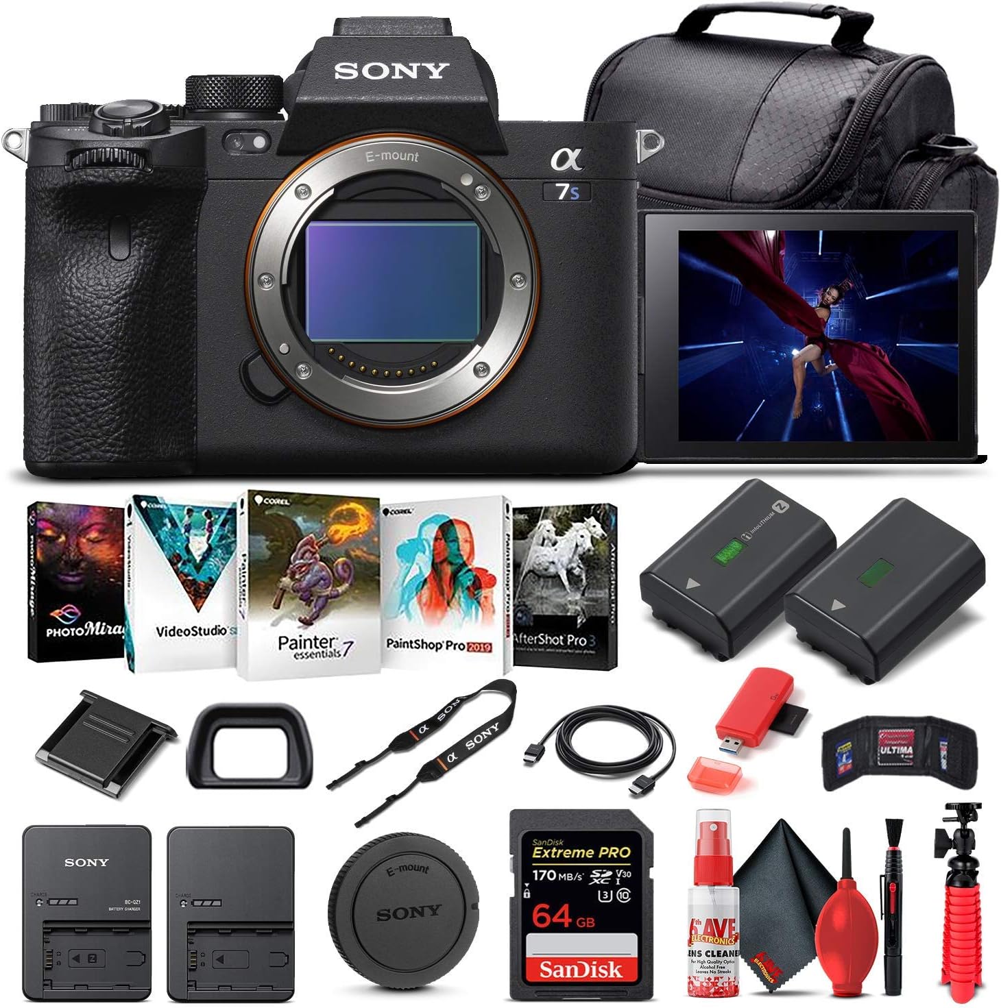 Sony Alpha a7S III Mirrorless Digital Camera (Body Only) (ILCE7SM3/B) + 64GB Memory Card + NP-FZ100 Battery + Corel Photo Software + Case + External Charger + Card Reader + HDMI Cable + More