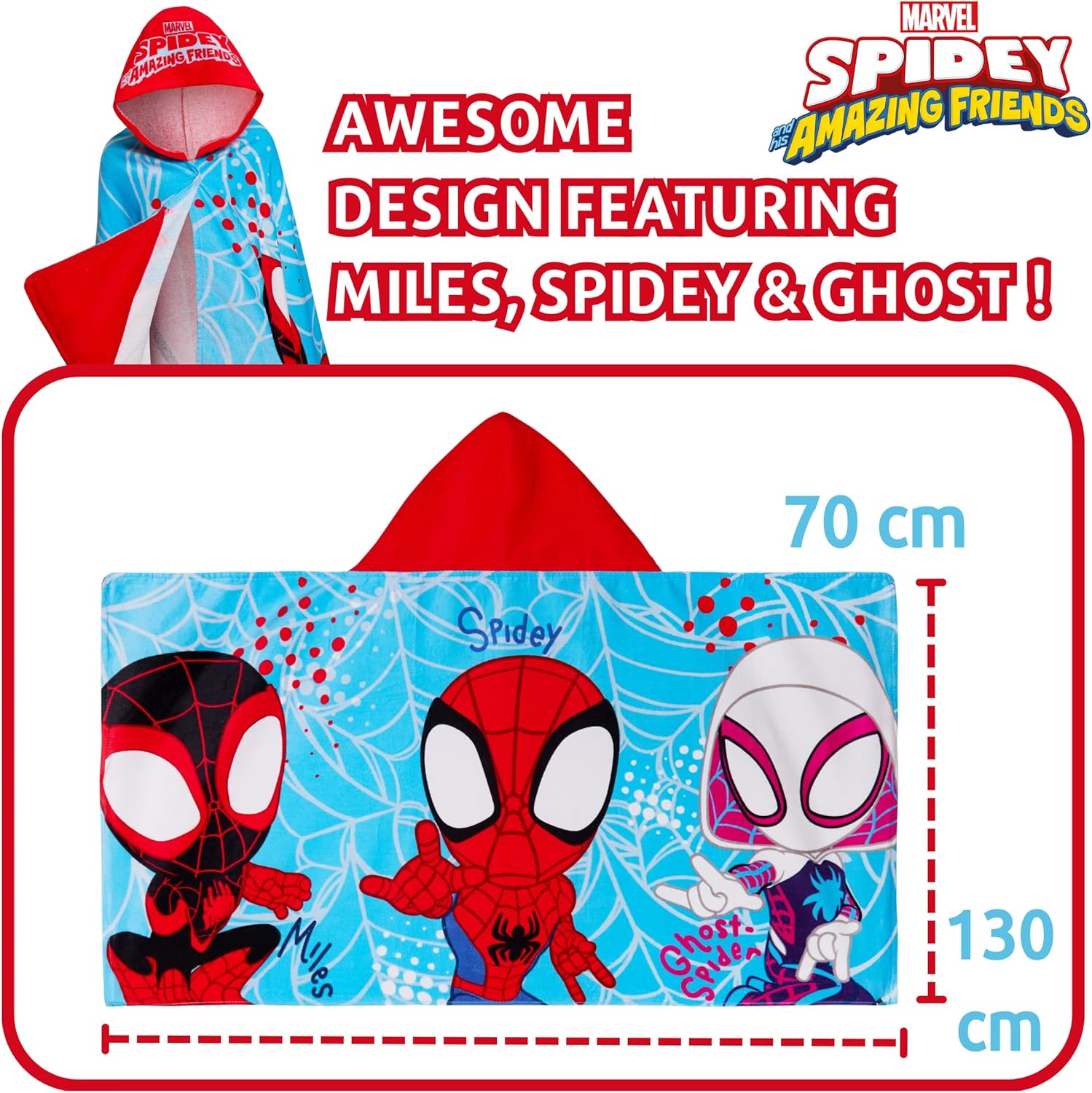 Spidey And His Amazing Friends Hooded Towel Spider-Man Poncho Kids 100% Cotton Beach Bath Towel Swimming Wrap