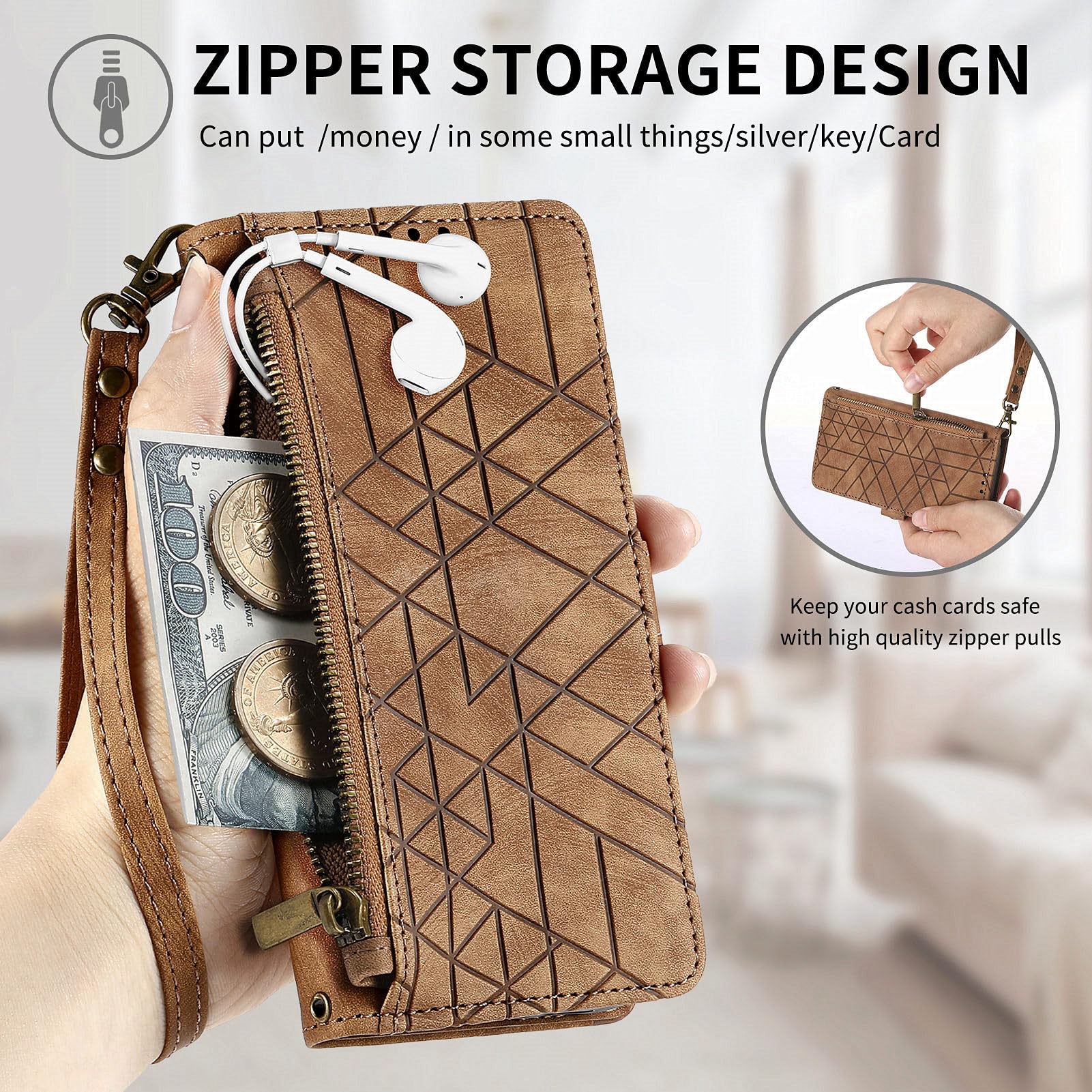 Asuwish Phone Case for Ulefone Note 14/14 Pro Wallet Cover with Tempered Glass Screen Protector and Wrist Strap Leather Flip Zipper Credit Card Holder Stand Cell Accessories 14Pro 2022 Women Men Brown - Image 3