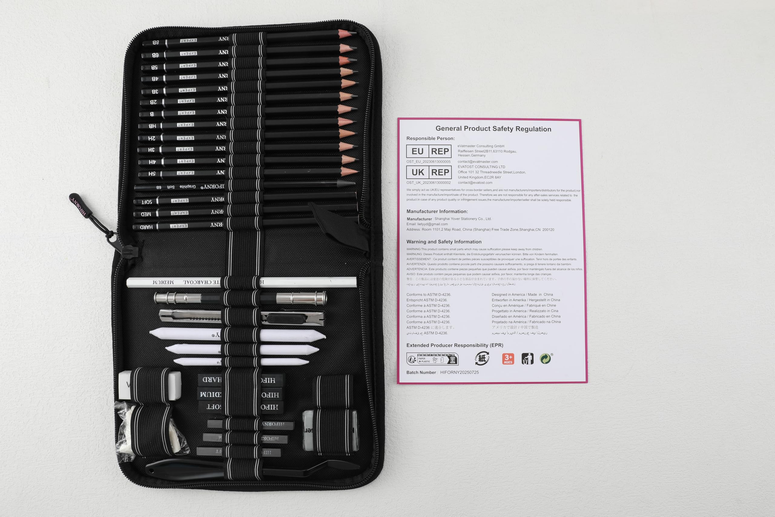 HIFORNY 42 PCS Drawing Set, Sketching Kit with Graphite & Charcoal Pencils, Blending Tools, Erasers & Accessories, Portable Zippered Travel Case for Artists & Beginners