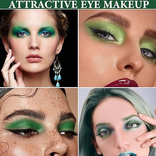 Miniatura 7 de Paleta de sombra de ojos verde con purpurina, paleta de maquillaje de sombra de ojos mate brillante, paleta de maquillaje altamente pigmentada,