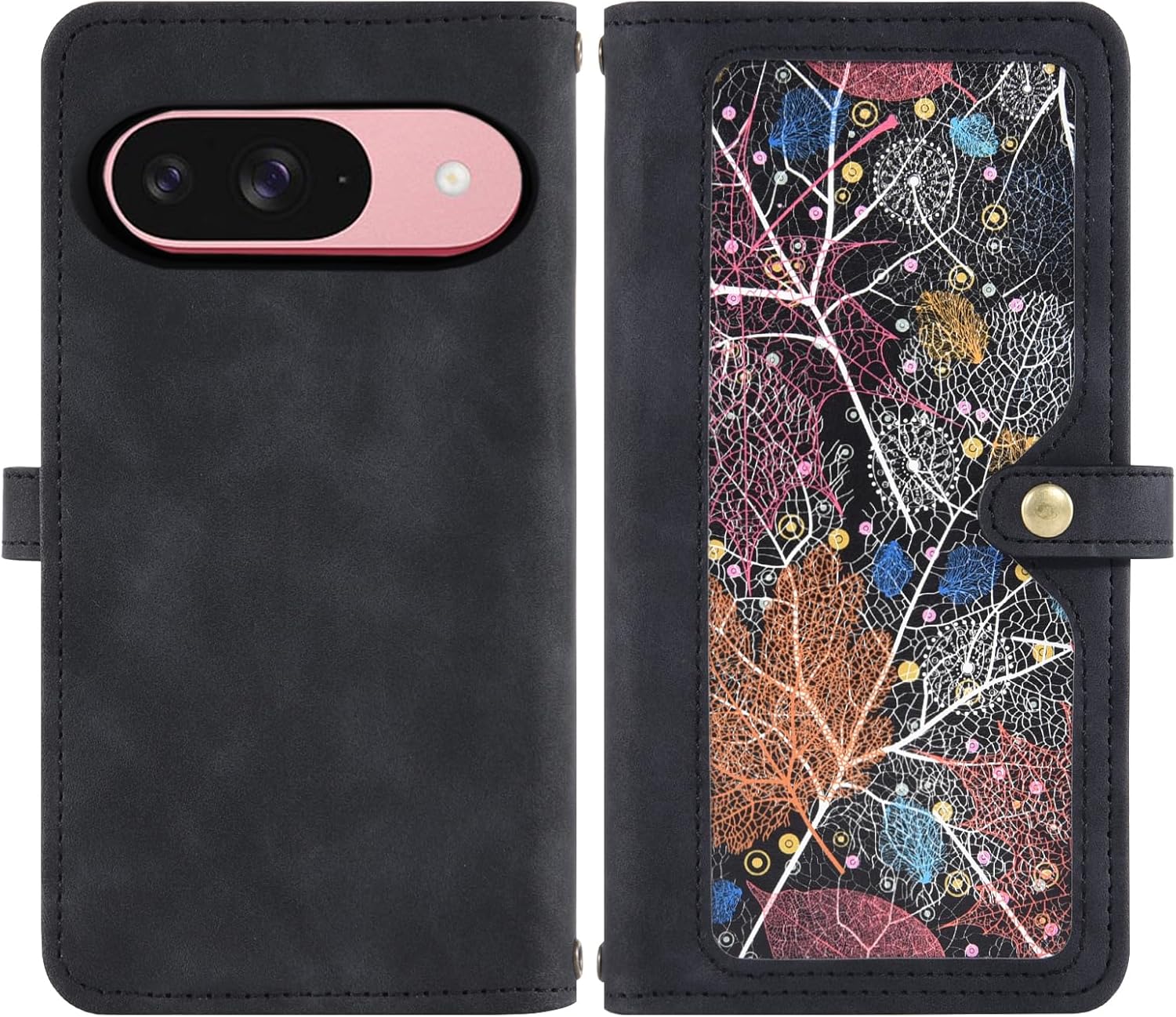 Asuwish Phone Case for Google Pixel 9/9 Pro 5G Wallet Cover with Screen Protector and Crossbody Wrist Strap Leather Flip Pattern Zipper Credit Card Holder Stand Cell Pixel9 9Pro Nine Women Men Black