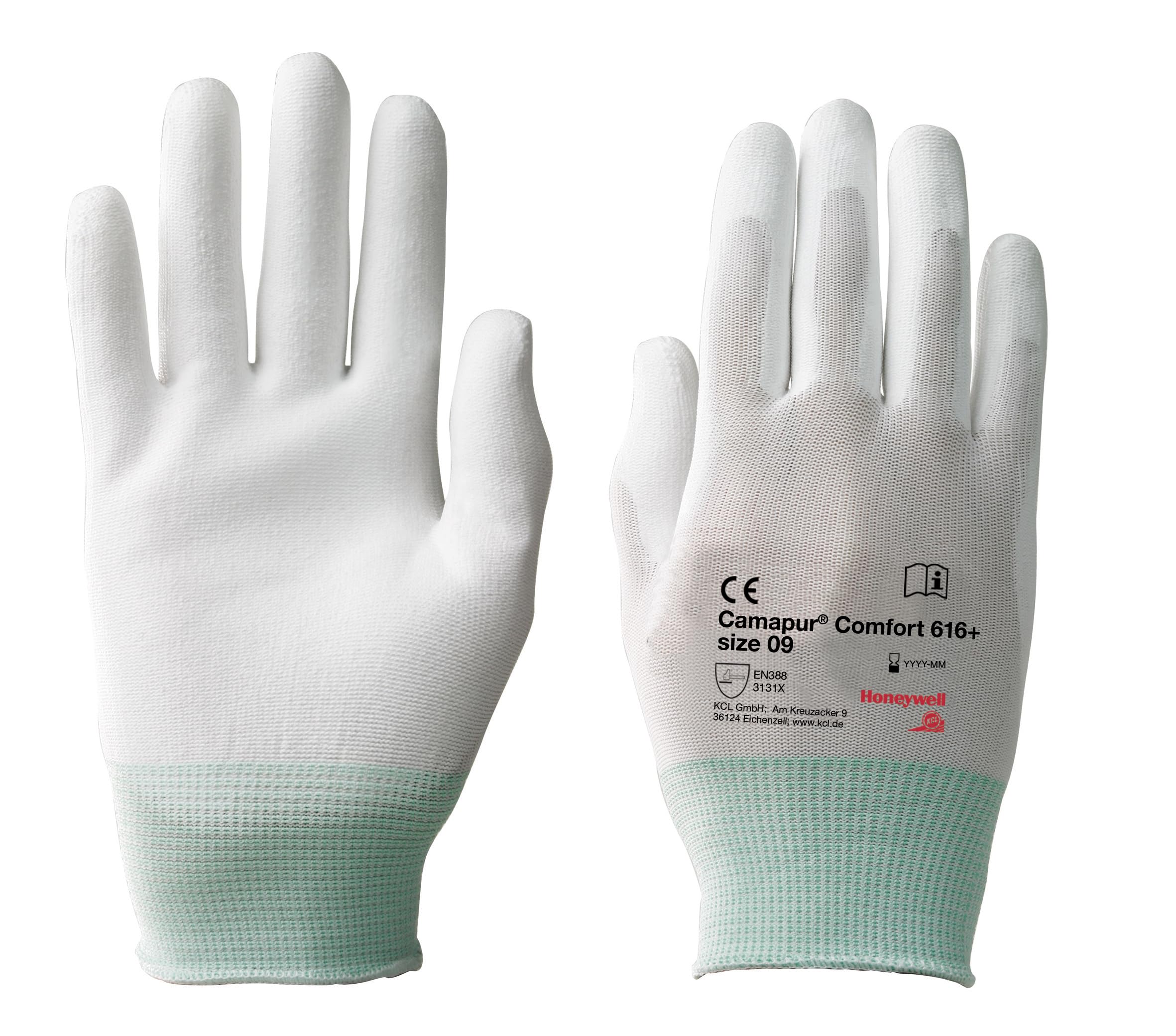 Honeywell KCL Camapur® Comfort 616+ Mechanical Gloves, Washable, White, Polyurethane & Polyamide Breathable Gloves, Size 09, 061609941E (BAG with 10 Pairs)