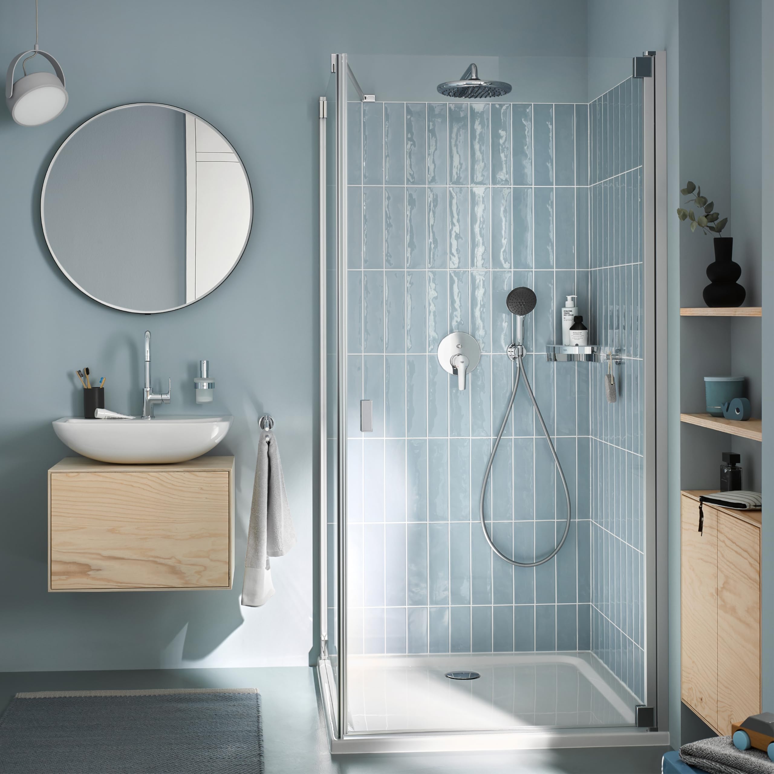 GROHE Start 250, Unterputz Duschsystem (25cm Regendusche mit Mischbatterie, Kopfbrause 1 Strahlart, Duschkopf 2 Strahlarten, Komplettset mit 1,50m Duschschlauch und Wandanschluss) rund, chom, 25292000