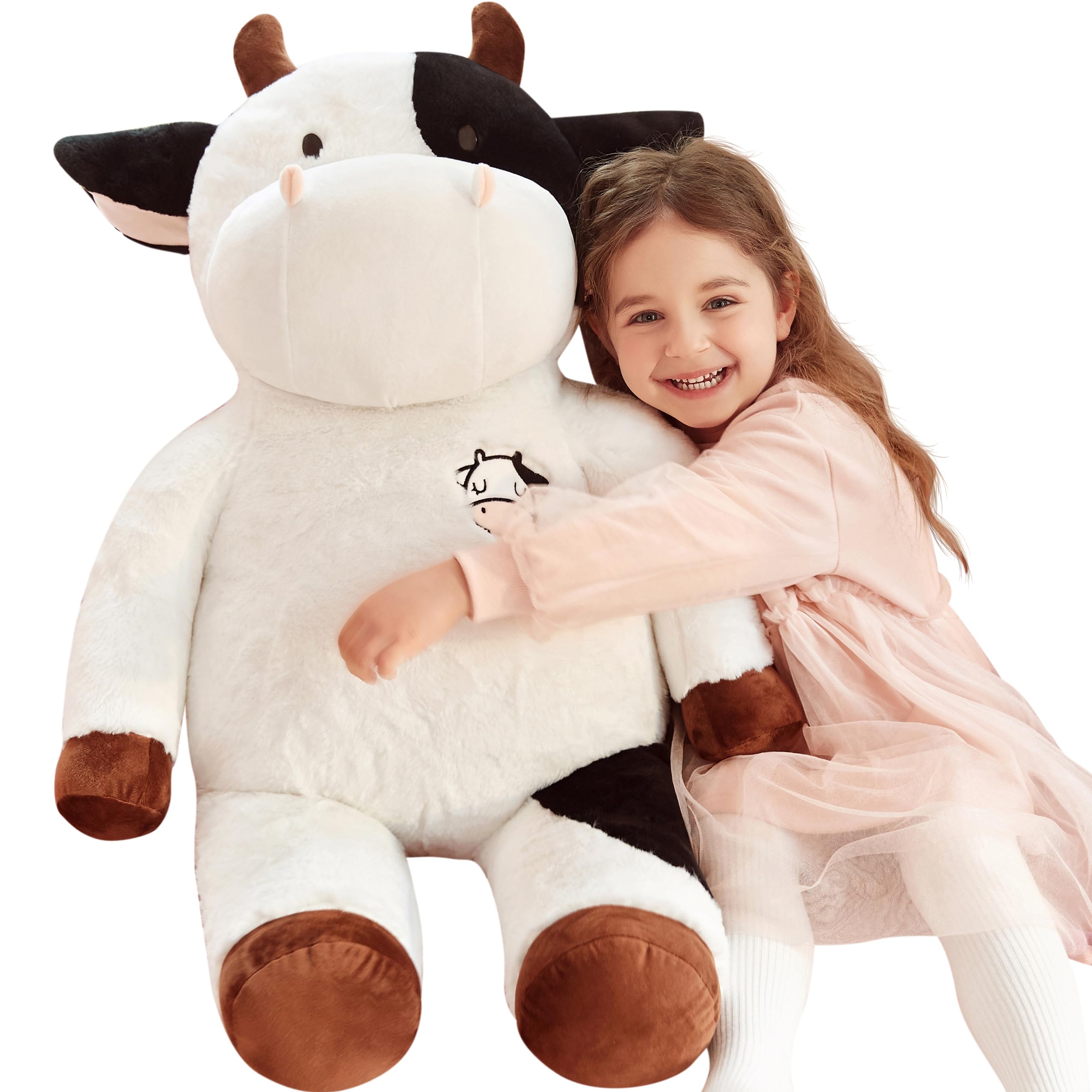 IKASA Giant Cow Stuffed Animal, 30 Inches Big Plush Toy,Large Cute Jumbo Soft Toys,Huge Size Fluffy Plushy Fat Plushie,Gifts for Kids