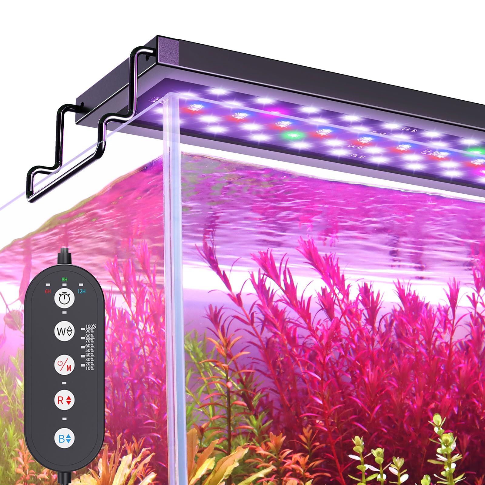 LED Aquarium Light for 12-18in Freshwater Tank, Full Spectrum Aquarium Light for Plant Growth, 6H/8H/12H Timer, WRB 3 Channel Customizable, 10 Brightness & 11 Colors, Adjustable Bracket - 12W
