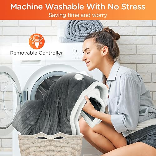 Miniatura 8 de Comfytemp Manta térmica con bolsillo para el pie, manta eléctrica de franela suave de 43 x 71 pulgadas con 3 niveles de calefacción y apagado