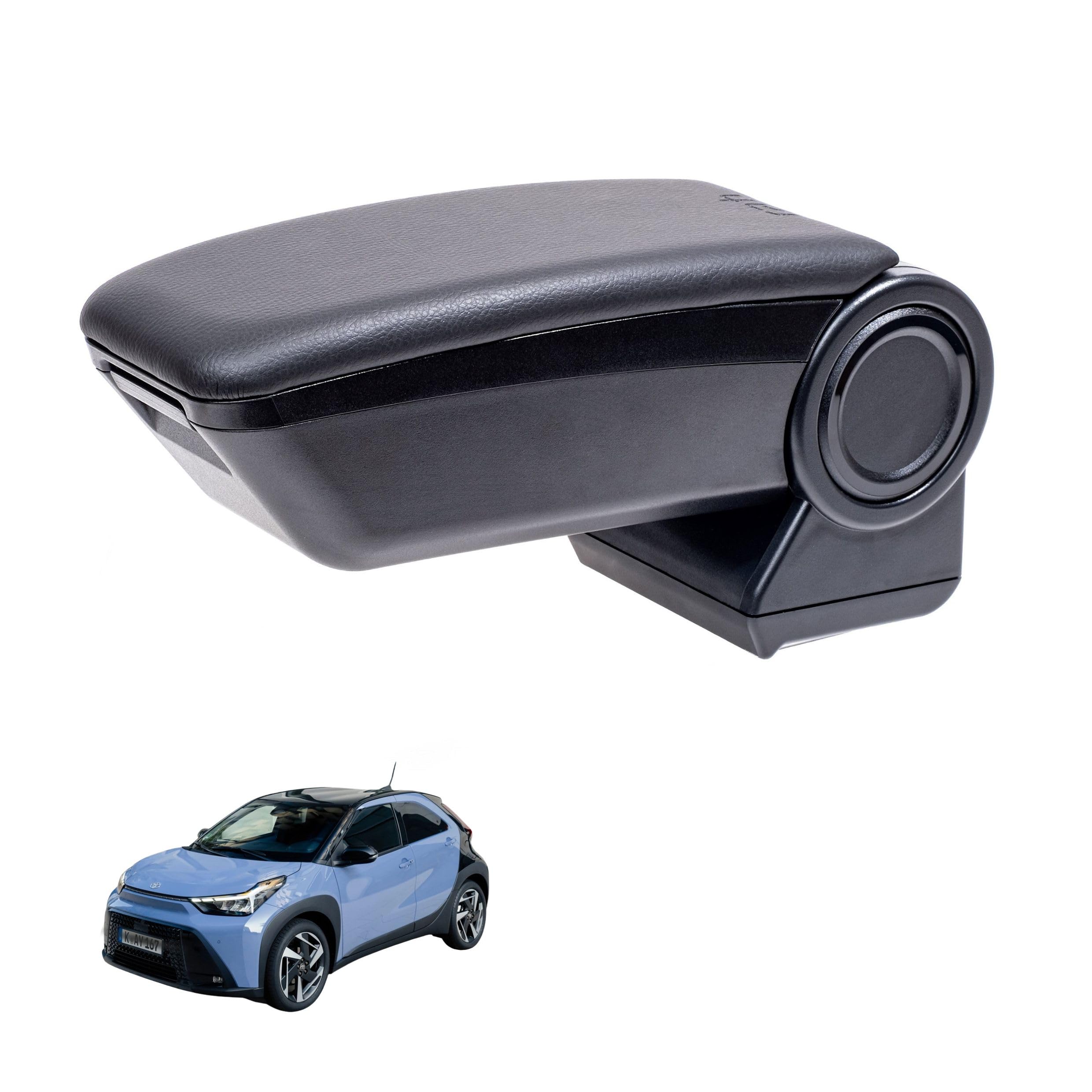 Rati Armster 3 Armlehne kompatibel für TOYOTA AYGO X HYBRID 2026- [Schwarz, veganes Leder] Mittelarmlehne mit Staufach