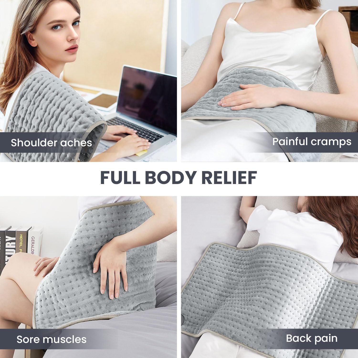 Almohadilla térmica eléctrica para aliviar el dolor de espalda y los calambres, almohadilla térmica húmeda para hombros, rodilla, cuello, 6 ajustes de calor y apagado automático, lavable a máquina