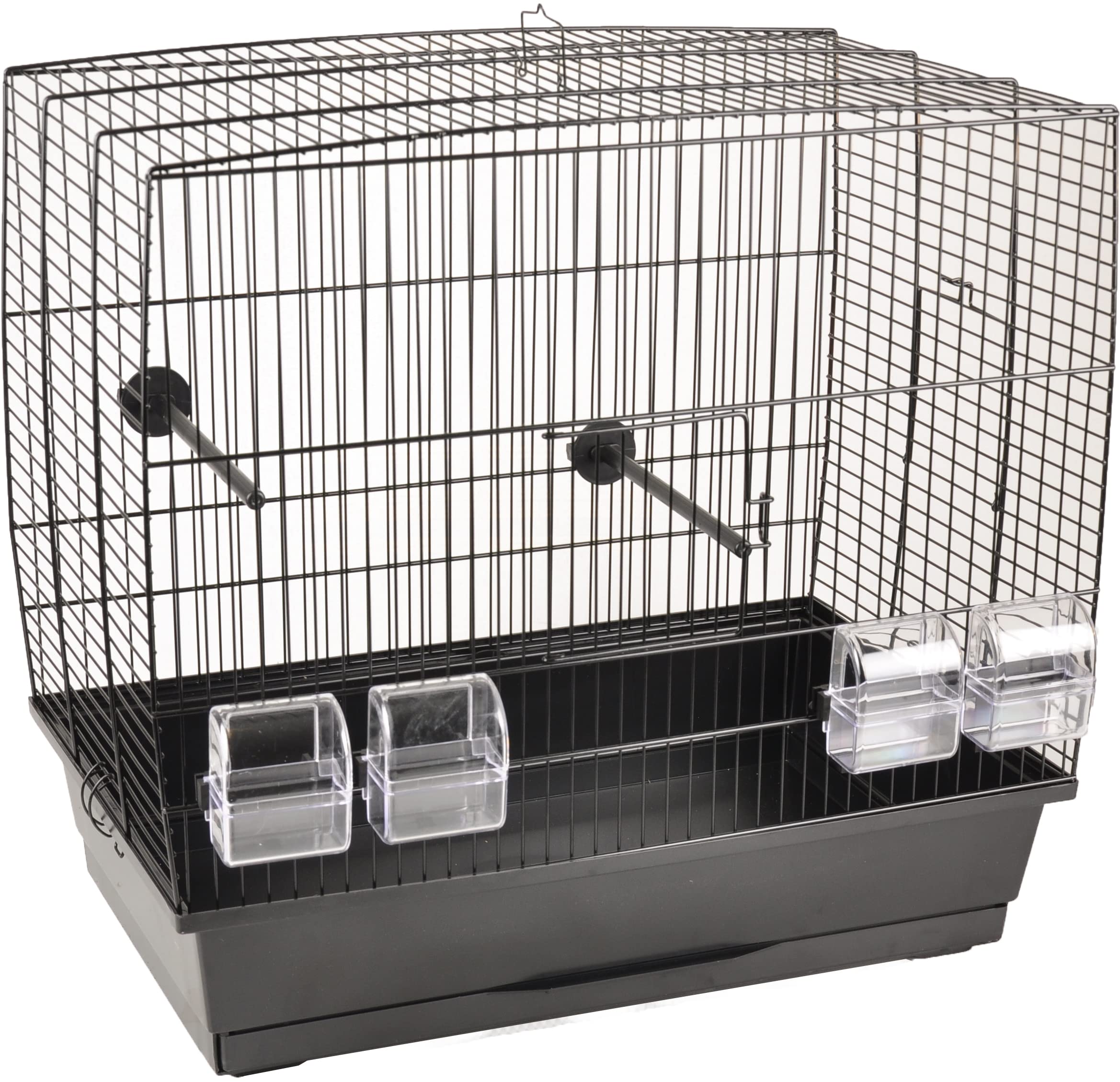 Flamingo Vogelkäfig – Voliere Vögel – Sittichkäfig Selma 2 Schwarz – 55,5×34×51,5 cm – 2 Sitzstangen & 4 Näpfe, 2 Klapptüren, Kunststoff-Schublade, EU-Herstellung