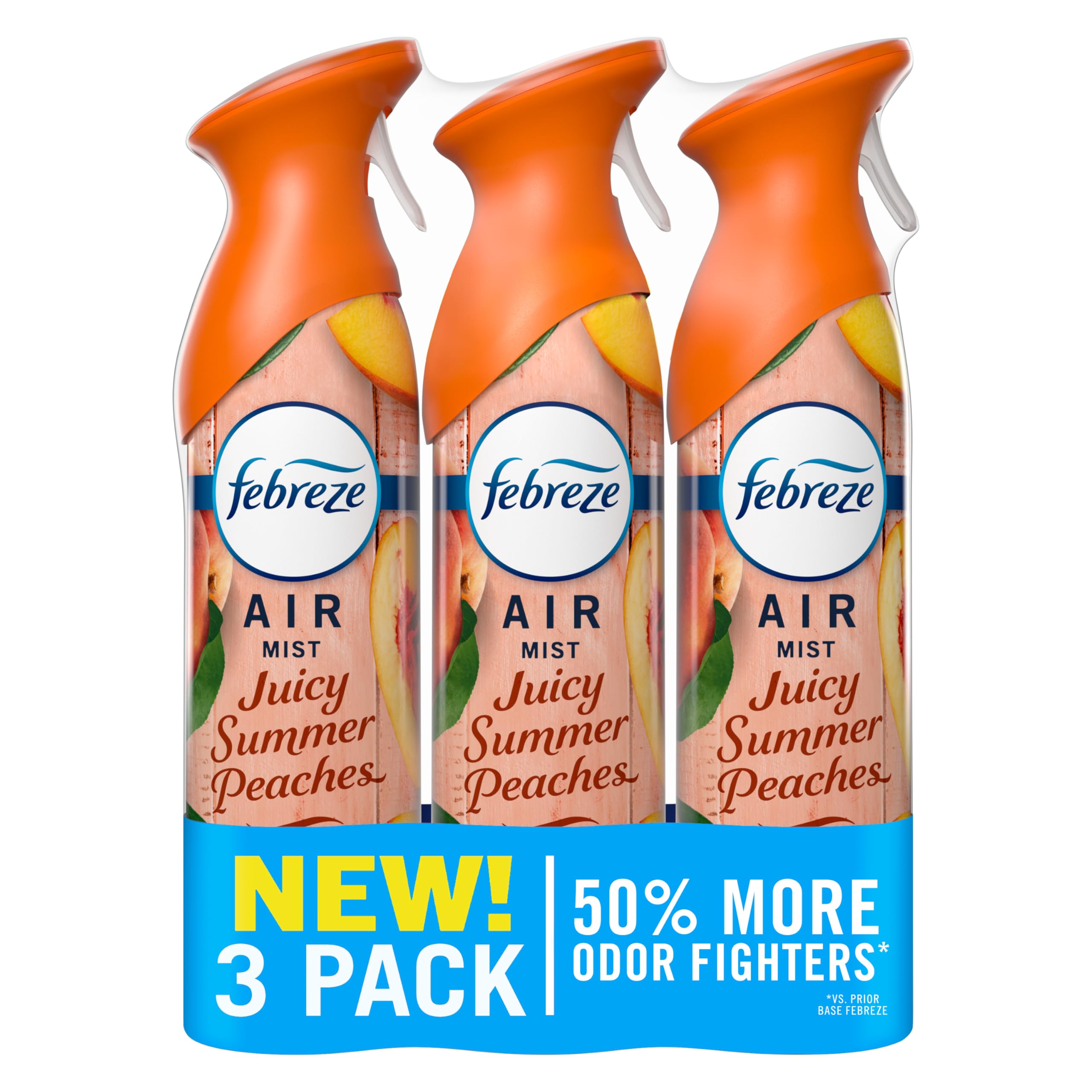 Febreze Air Mist, Air Freshener Spray, Odor Fighting Room Spray, Deodorizer for Home Bathroom Kitchen Office Apartment Dorm Room Classroom, Juicy Summer Peaches Scent, 8.1oz (Pack of 3)