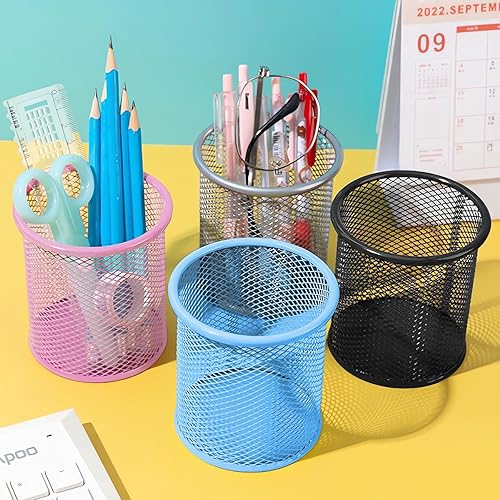 Miniatura 6 de SAYEEC Soporte para bolígrafo para escritorio, de malla de alambre, portavasos, soporte de metal para brochas de maquillaje, organizador de