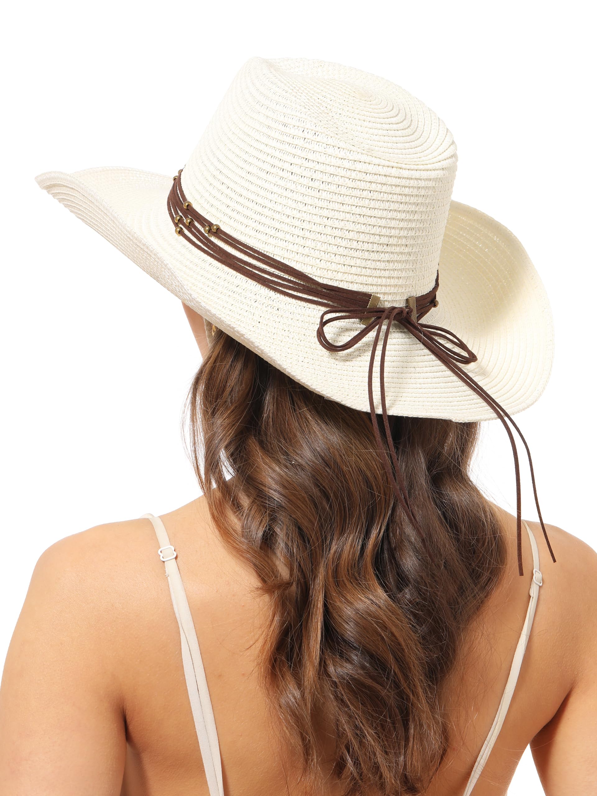 soul young Sombreros de vaquero para mujeres y hombres, sombrero de vaquero occidental de paja con correa de barbilla resistente al viento, gorra de playa