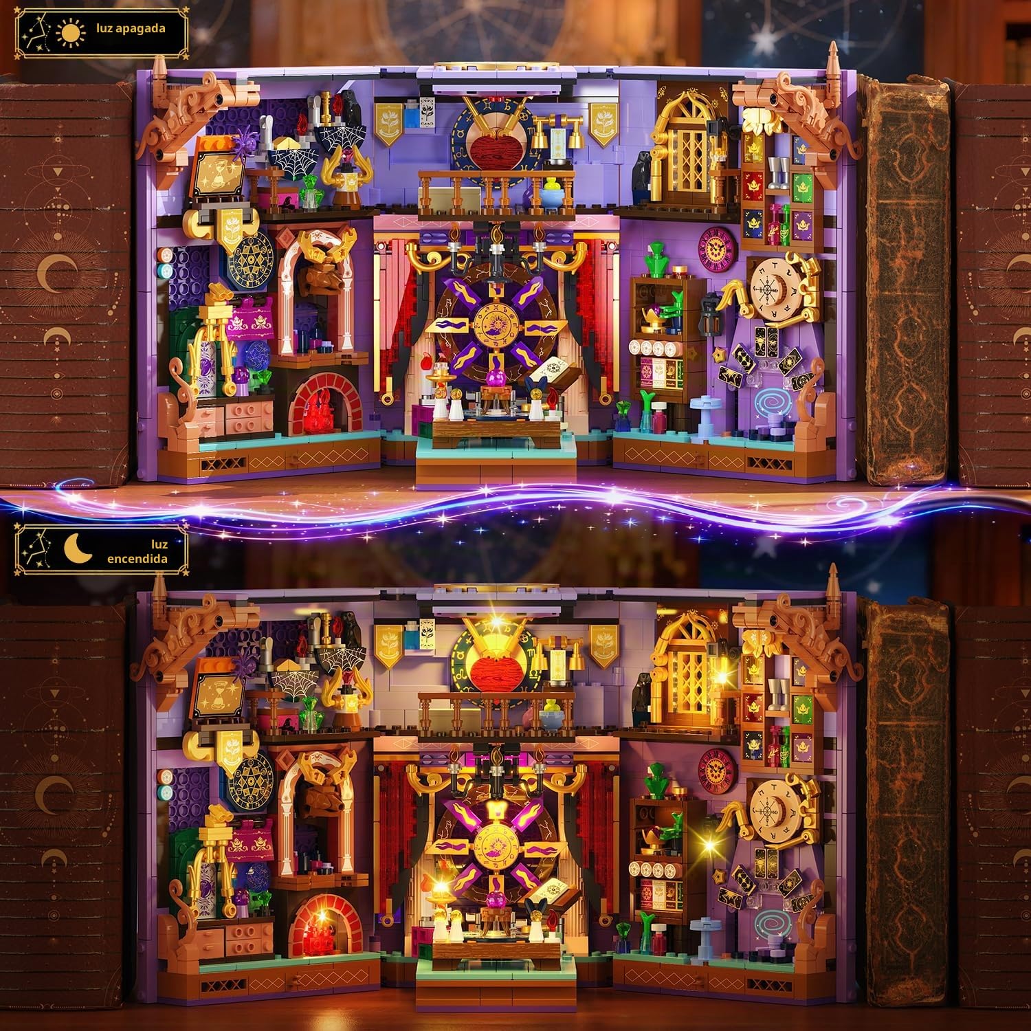 INSOON Oráculo místico libro Nook juguete de construcción con luz recargable, 1447 piezas DIY magia Booknook bloques de construcción como decoración del hogar, miniatura casa de libros, juego de