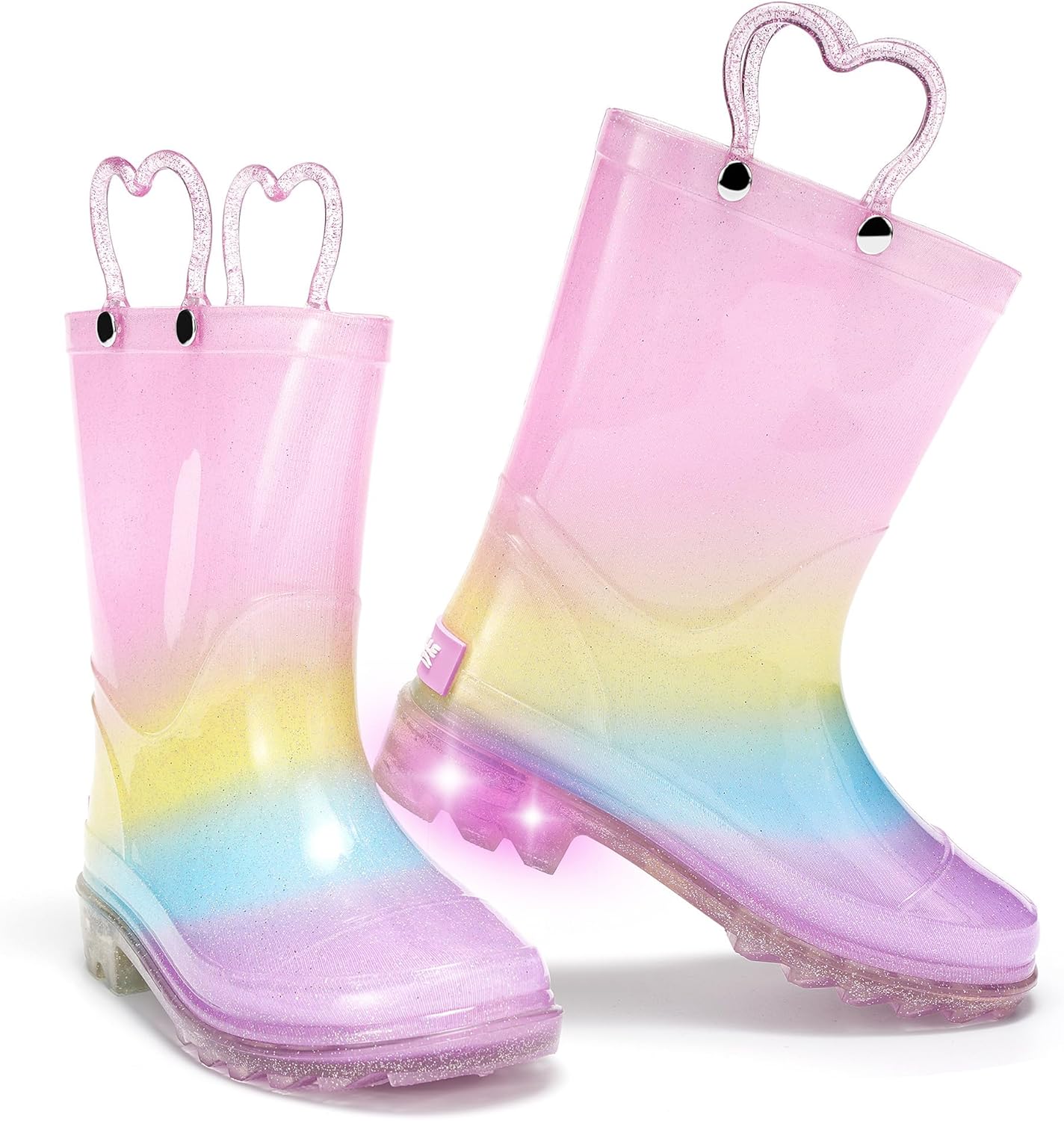 Stelle Rain Boots for Girls With Glitter Light up Rain Boots Kids Waterproof Easy On Handles Lightweight Outdoors