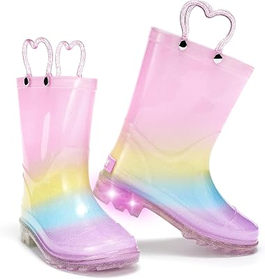Girls Light Up Rain Boots for Toddler Kids Glitter Boots