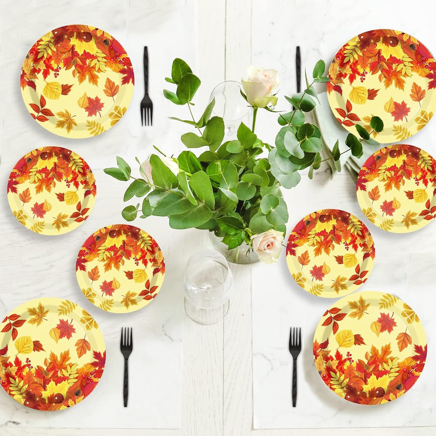 chiazllta 72pcs Thanksgiving Paper Plates Set Autumn Maple Leaves Disposable Party Supplies Thanksgiving Party Dinner Dessert Plate Birthday Tableware Decorations Favors, Including 9" and 7"
