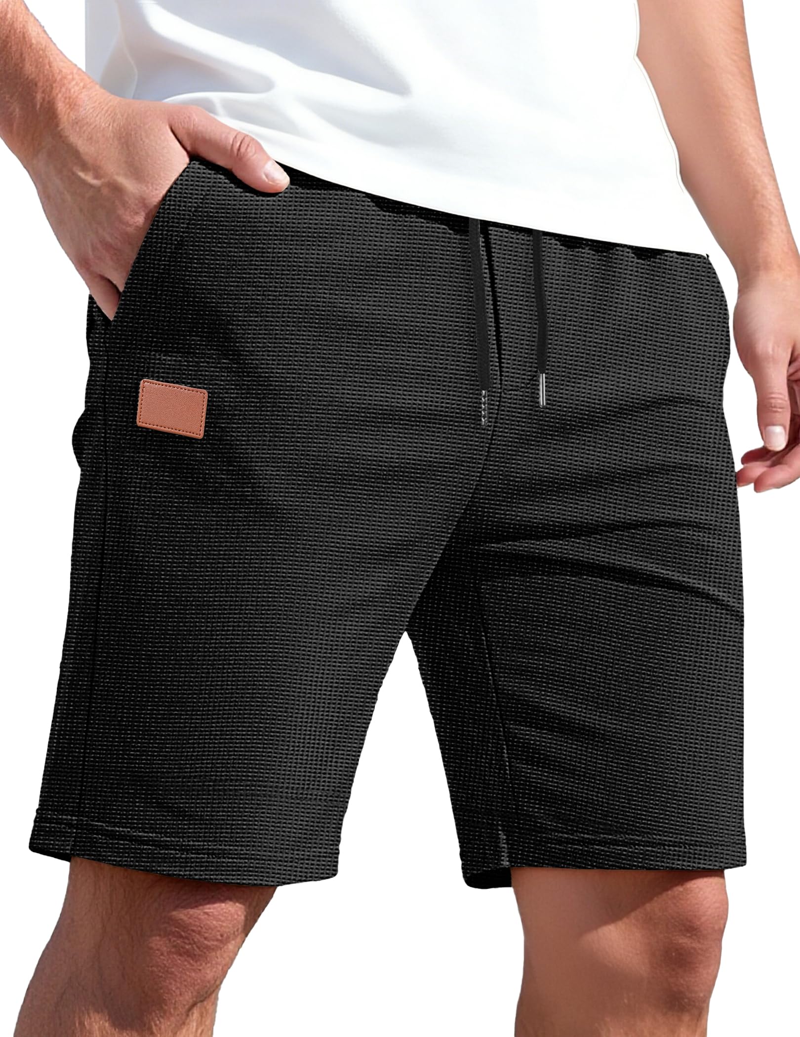 TARAINYA Pantaloncini Waffle Uomo Cotone Estivi Corti Uomo con Coulisse | 65%cotone 35%poliestere,regular fit,elastico in vita con cordoncino,elasticità,spiaggia,casual