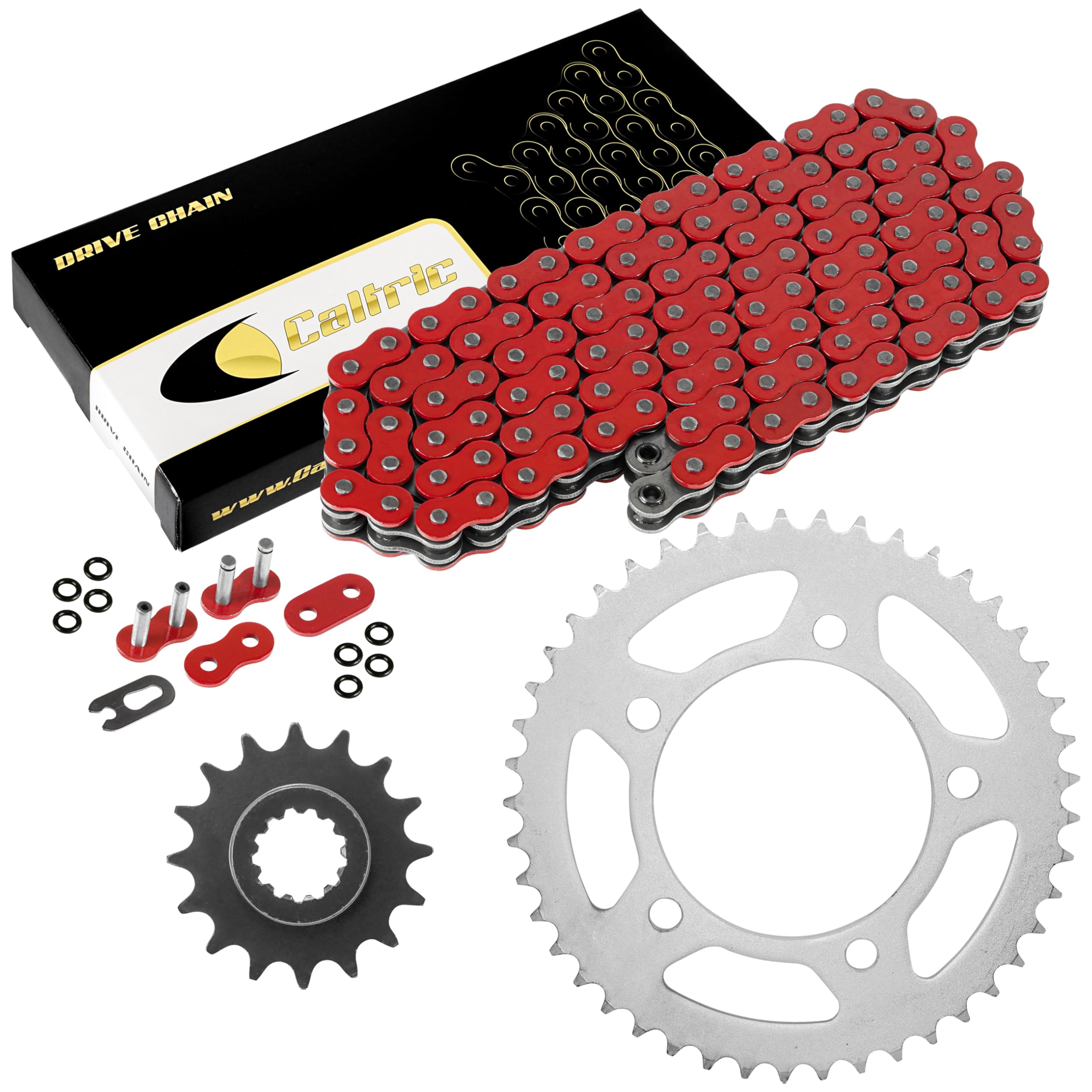 Caltric Red O-Ring Drive Chain & Sprockets Kit Compatible with Honda CBR600F4 CBR600 F4 1999 2000