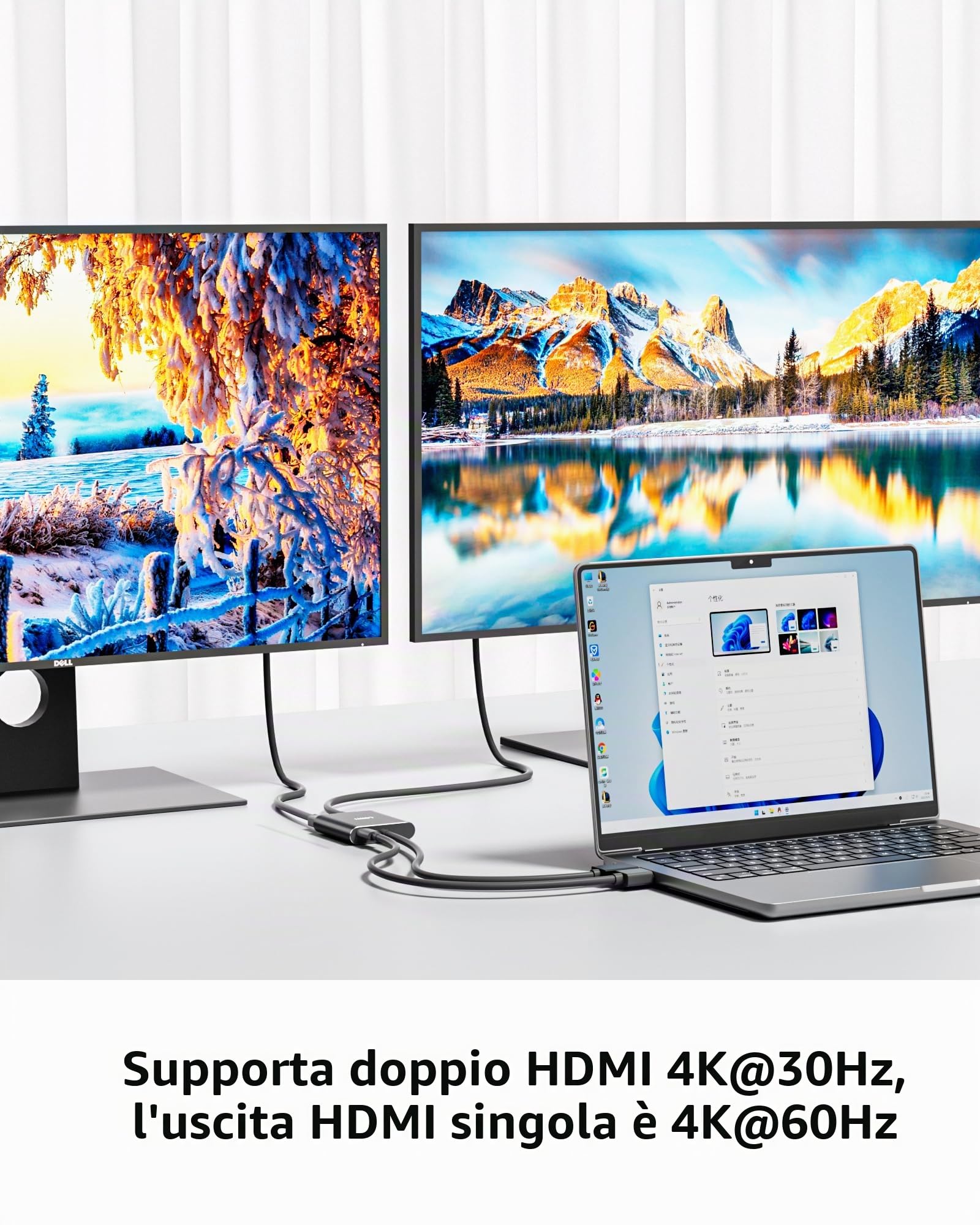 Displayport a Dual HDMI Splitter, 4K 60Hz Multi-Monitor, DP a 2 HDMI per Computer Laptop Scheda Grafica PC, Windows Compatibile MST Extended Mode