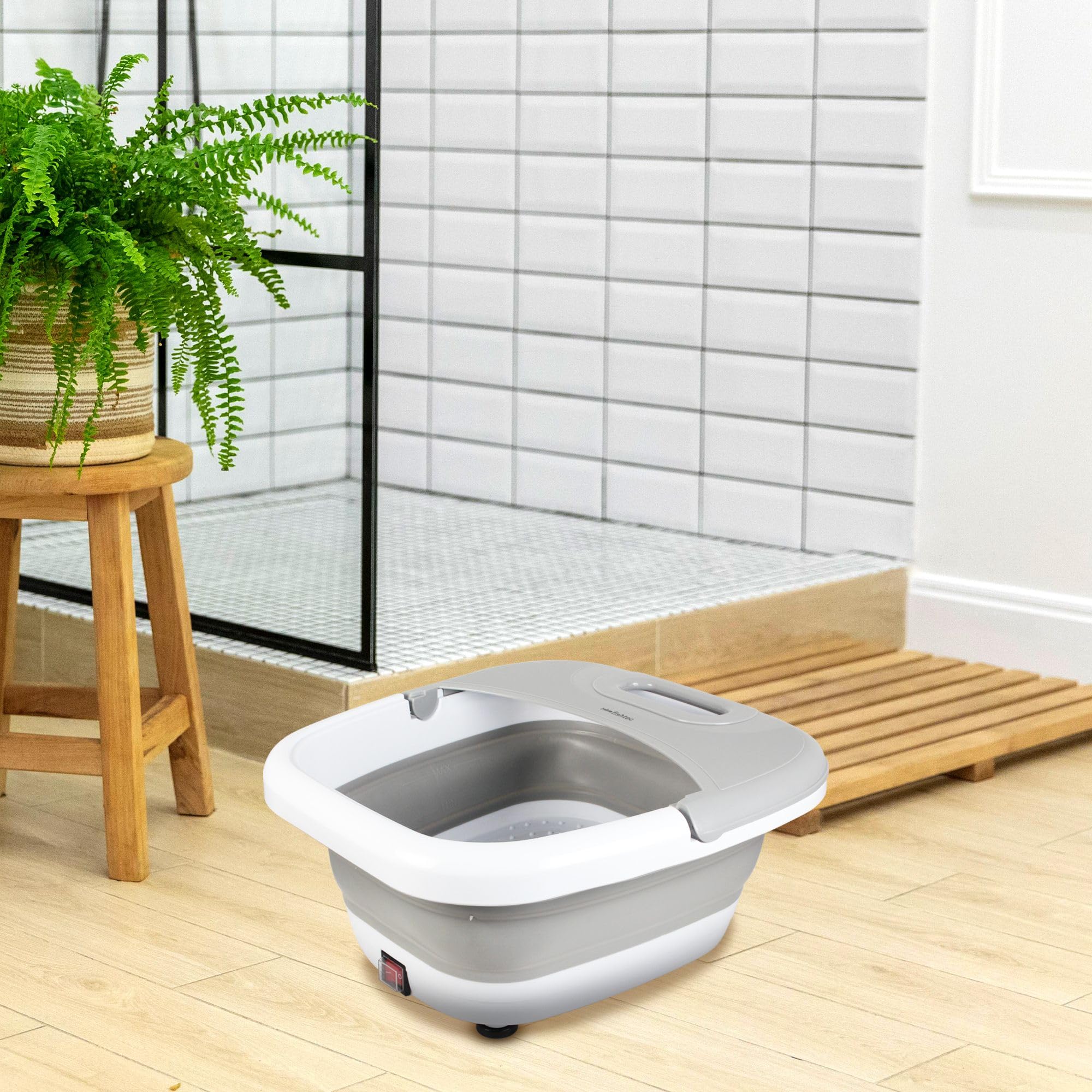 Pediluvio, vasca idromassaggio SPA - Bagno di bolle per il massaggio dei piedi - Calore 45° - Balneoterapia 3 modalità: massaggio, vibrazione, bolle - pieghevole - bianco e grigio