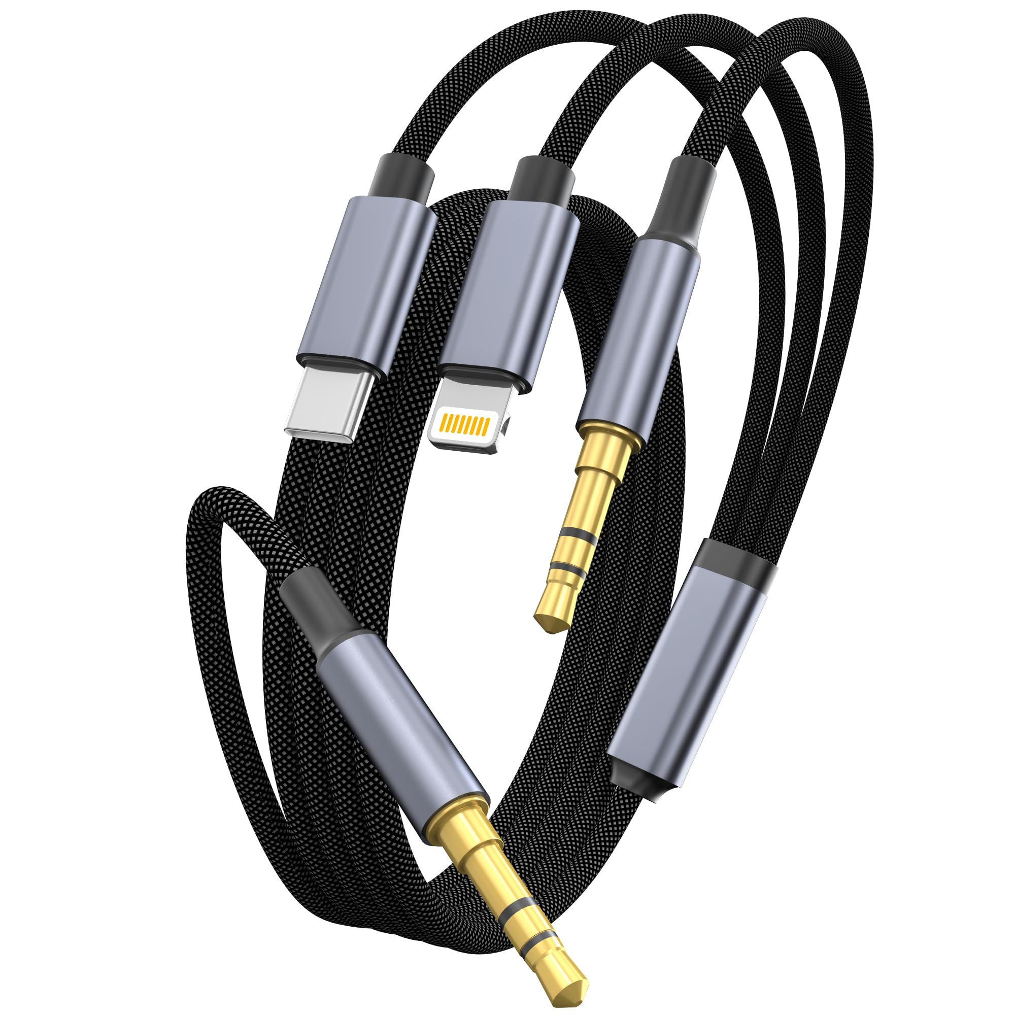 Lightning USB C and 3.5mm to 3.5mm Audio Cable, 3in1 Audio Cable Connector iPhone Headphones Jack Aux Cord Compatible with iPhone 15 14 13 12 iPad