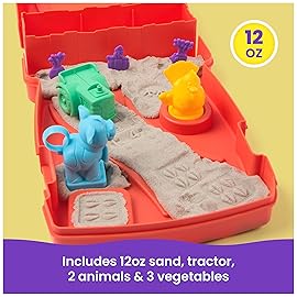 Kinetic Sand, Sandy Farm Set with 12oz Play Sand, 6 Tools & Molds, Reusable Barn Storage Case, Sensory Toys, Kids Toys for Girls & Boys Ages 3 and up