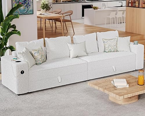 Miniatura 6 de PaPaJet Sofá modular seccional, sofá con 2 puertos USB y portavasos, sofá de 4 plazas con almacenamiento, sofá biplaza, juego de 2 piezas, color