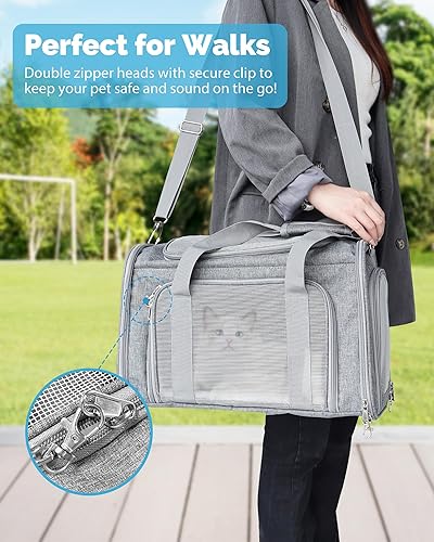 Miniatura 4 de L&W BROS. Transportador para gatos aprobado por aerolíneas, bolsa de viaje para mascotas de lados suaves para gatos y perros pequeños de menos de 16