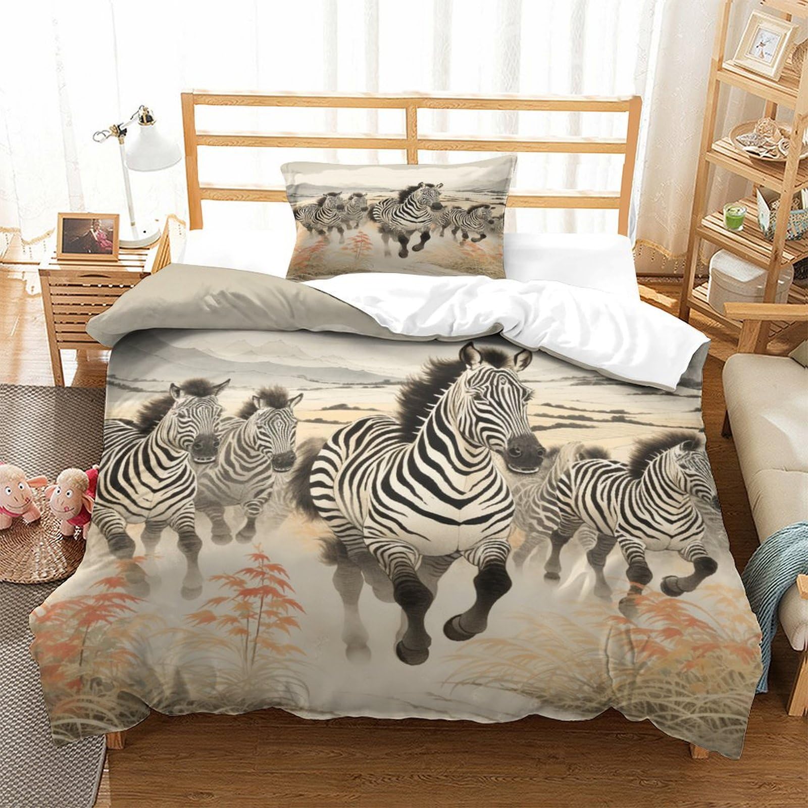 P1S9U7W5Y Wildlife 3D Printed Zebra Duvet Cover Set 3pcs Microfiber Safari Zebra Bedding Set Single
